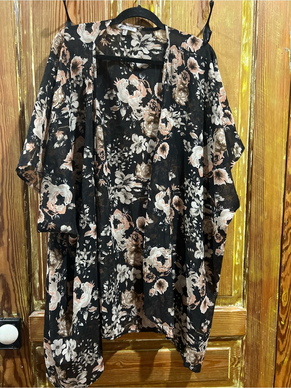 Speed Control Black Floral Open-Front Cardigan with Cream Accents